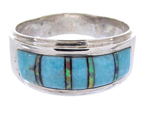 Sterling Silver Turquoise Opal Inlay Jewelry Ring Size 7-1/2 AW64351